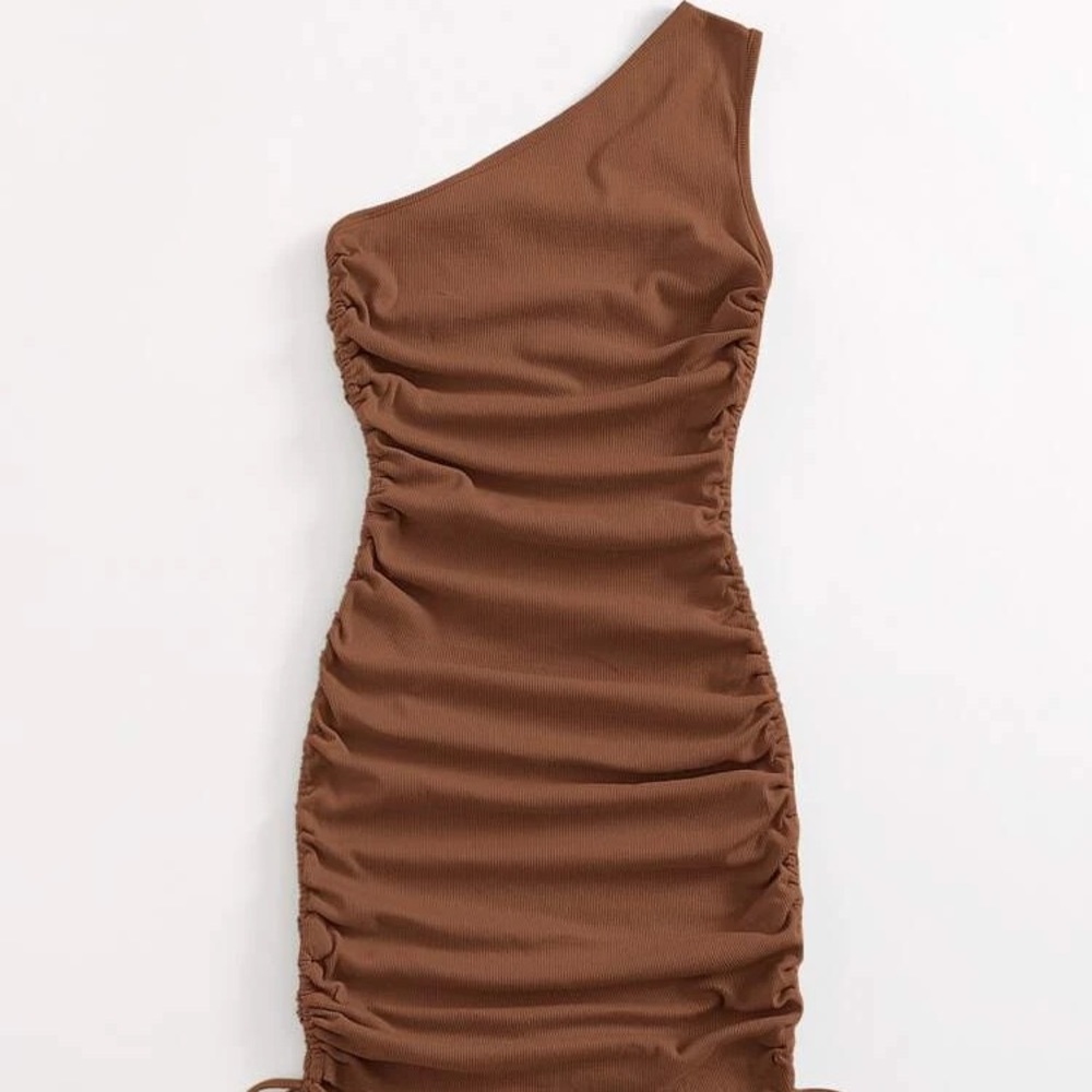 Ruched brown one shoulder dress size S/M